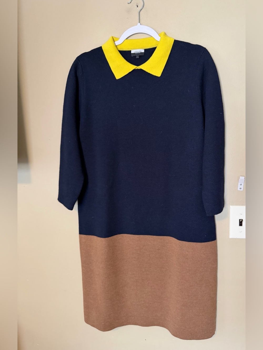 Jaeger Wool Colorblock Collared Sweater Dress - Picture 2 of 9